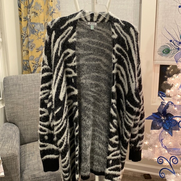 Susina Fun Fur cardigan sweater zebra print plus size 1X - Picture 1 of 5
